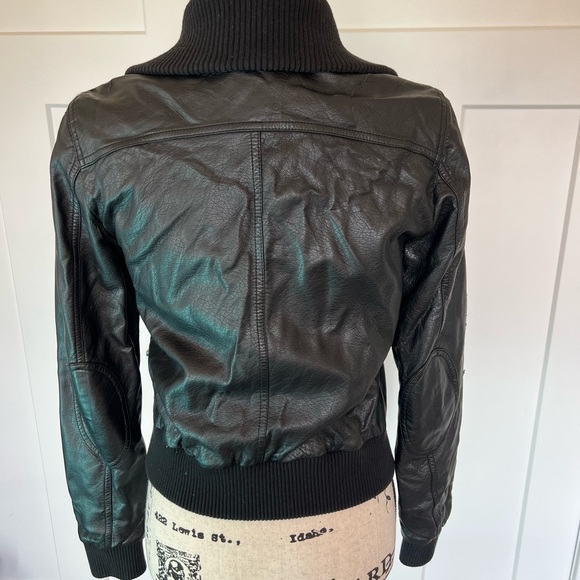 Express Faux Leather Jacket Moto Style Ribbed Collar Size XS Dark Brown - Picture 9 of 13
